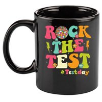 Rock The Test Testing Day Retro Smile Face Teacher Student 11oz C Handle Ceramic Mug