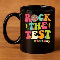 Rock The Test Testing Day Retro Smile Face Teacher Student 11oz C Handle Ceramic Mug