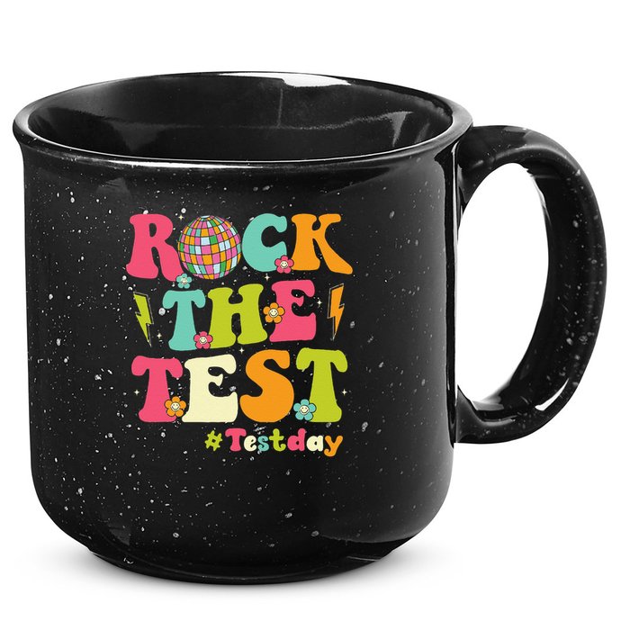 Rock The Test Testing Day Retro Smile Face Teacher Student 15oz Campfire Ceramic Mug