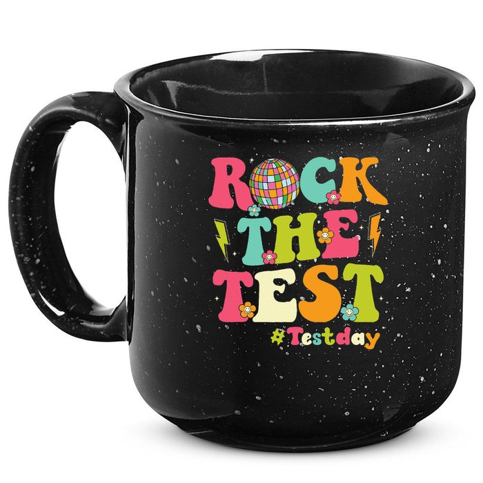 Rock The Test Testing Day Retro Smile Face Teacher Student 15oz Campfire Ceramic Mug