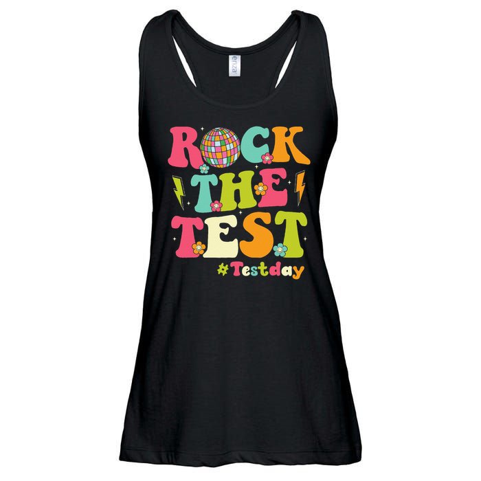 Rock The Test Testing Day Retro Smile Face Teacher Student Ladies Essential Flowy Tank