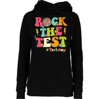 Rock The Test Testing Day Retro Smile Face Teacher Student Womens Funnel Neck Pullover Hood