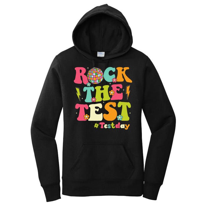 Rock The Test Testing Day Retro Smile Face Teacher Student Women's Pullover Hoodie