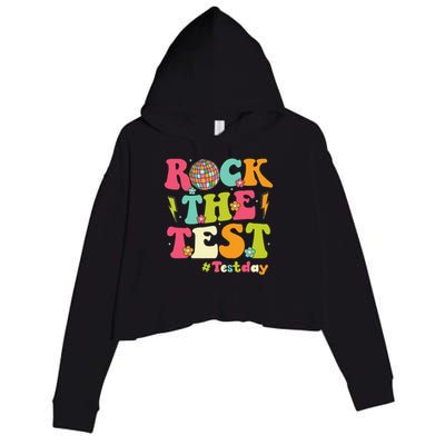 Rock The Test Testing Day Retro Smile Face Teacher Student Crop Fleece Hoodie