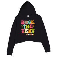 Rock The Test Testing Day Retro Smile Face Teacher Student Crop Fleece Hoodie