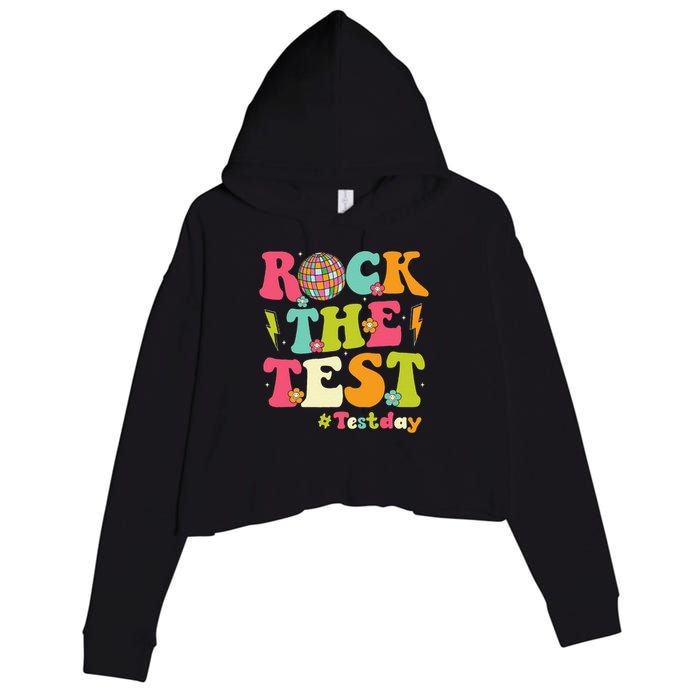 Rock The Test Testing Day Retro Smile Face Teacher Student Crop Fleece Hoodie