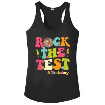 Rock The Test Testing Day Retro Smile Face Teacher Student Ladies PosiCharge Competitor Racerback Tank