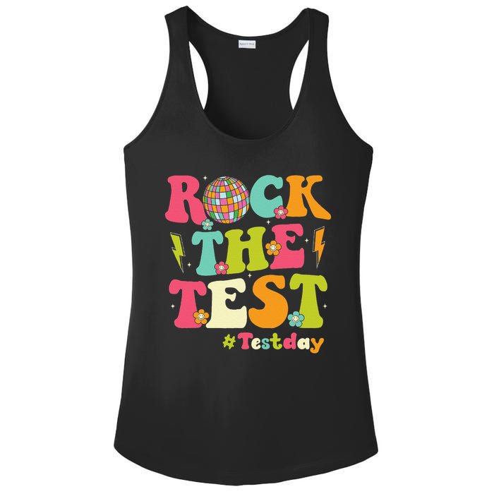 Rock The Test Testing Day Retro Smile Face Teacher Student Ladies PosiCharge Competitor Racerback Tank
