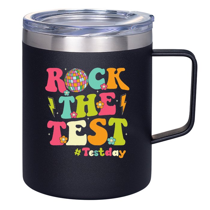 Rock The Test Testing Day Retro Smile Face Teacher Student 12oz Stainless Steel Coffee Mug