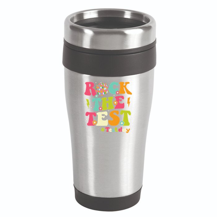 Rock The Test Testing Day Retro Smile Face Teacher Student 16oz Travel Tumbler