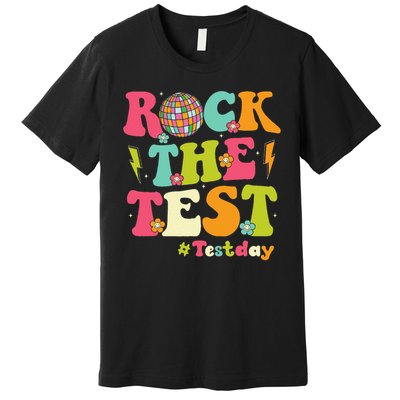 Rock The Test Testing Day Retro Smile Face Teacher Student Premium T-Shirt