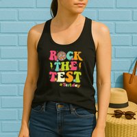 Rock The Test Testing Day Retro Smile Face Teacher Student Womens Tank Top