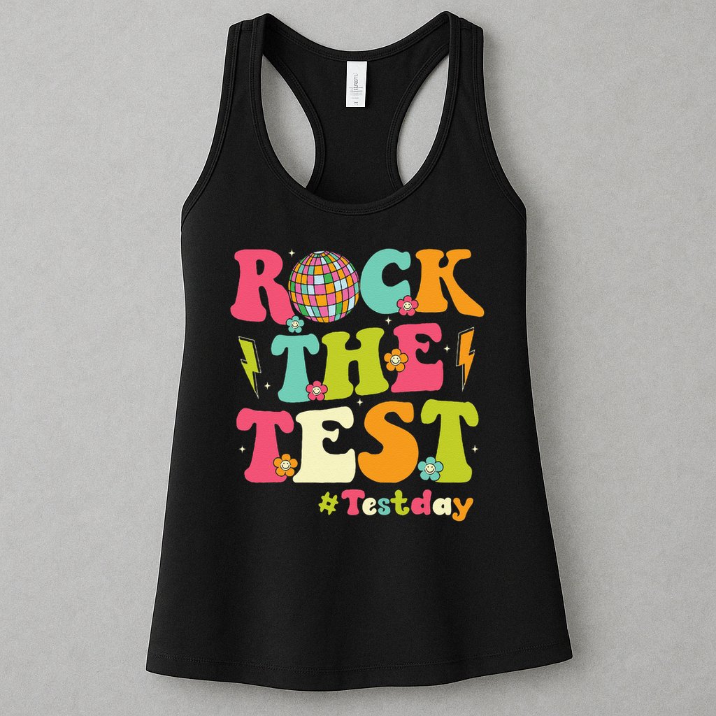 Rock The Test Testing Day Retro Smile Face Teacher Student Womens Tank Top