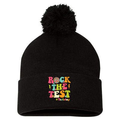 Rock The Test Testing Day Retro Smile Face Teacher Student Pom Pom 12in Knit Beanie