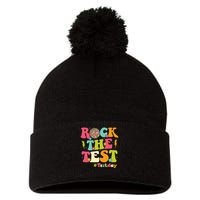 Rock The Test Testing Day Retro Smile Face Teacher Student Pom Pom 12in Knit Beanie