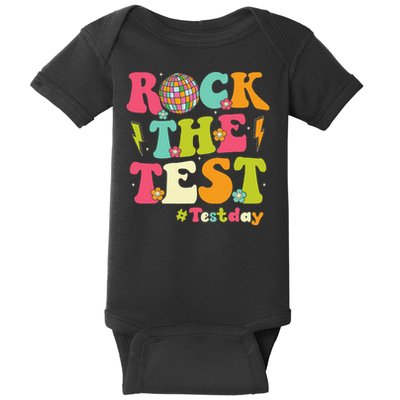 Rock The Test Testing Day Retro Smile Face Teacher Student Baby Bodysuit