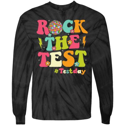 Rock The Test Testing Day Retro Smile Face Teacher Student Tie-Dye Long Sleeve Shirt