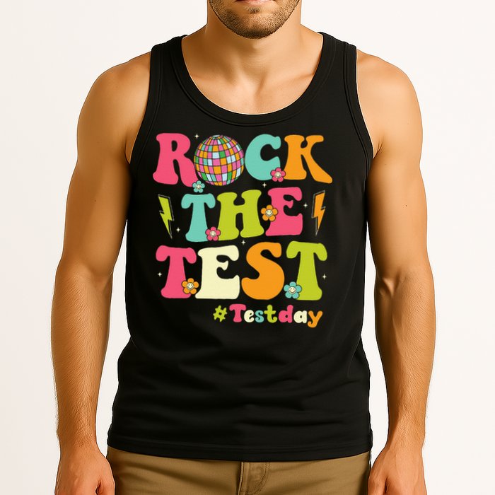 Rock The Test Testing Day Retro Smile Face Teacher Student Tank Top