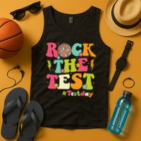 Rock The Test Testing Day Retro Smile Face Teacher Student Tank Top