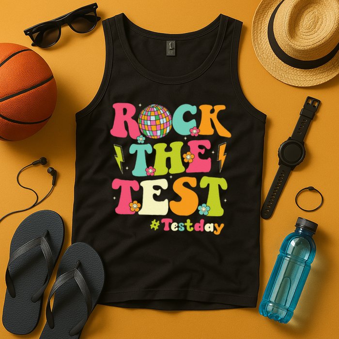 Rock The Test Testing Day Retro Smile Face Teacher Student Tank Top