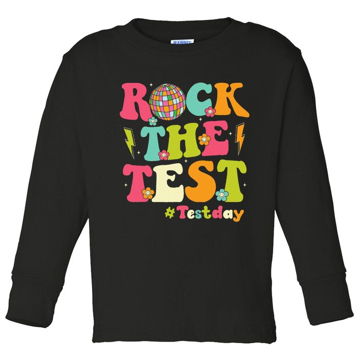Rock The Test Testing Day Retro Smile Face Teacher Student Toddler Long Sleeve Shirt