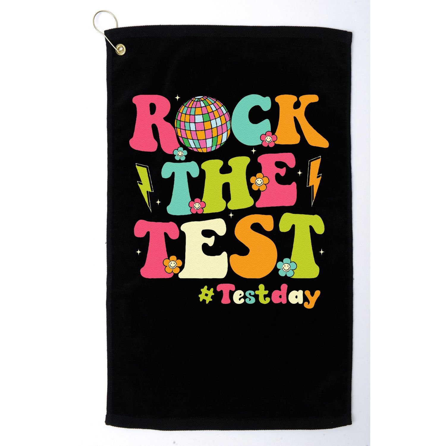 Rock The Test Testing Day Retro Smile Face Teacher Student Golf Towel
