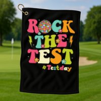 Rock The Test Testing Day Retro Smile Face Teacher Student Golf Towel