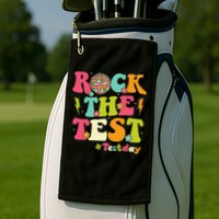 Rock The Test Testing Day Retro Smile Face Teacher Student Golf Towel