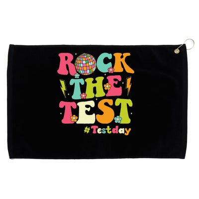 Rock The Test Testing Day Retro Smile Face Teacher Student Grommeted Golf Towel