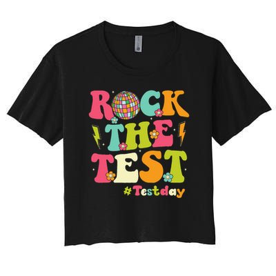 Rock The Test Testing Day Retro Smile Face Teacher Student Crop Top