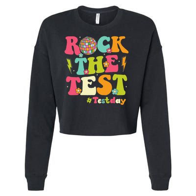 Rock The Test Testing Day Retro Smile Face Teacher Student Cropped Pullover Crew