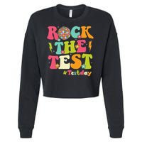 Rock The Test Testing Day Retro Smile Face Teacher Student Cropped Pullover Crew