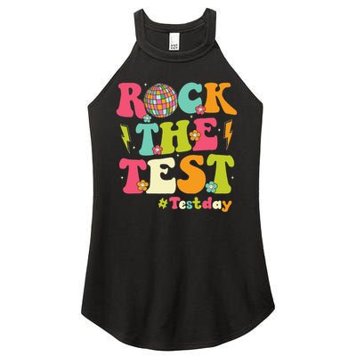 Rock The Test Testing Day Retro Smile Face Teacher Student Women's Perfect Tri Rocker Tank