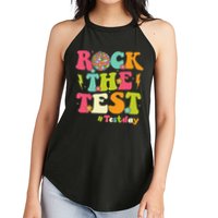 Rock The Test Testing Day Retro Smile Face Teacher Student Women's Perfect Tri Rocker Tank