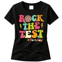 Rock The Test Testing Day Retro Smile Face Teacher Student Womens T-Shirt