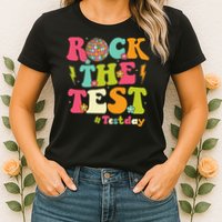Rock The Test Testing Day Retro Smile Face Teacher Student Womens T-Shirt