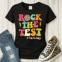 Rock The Test Testing Day Retro Smile Face Teacher Student Womens T-Shirt