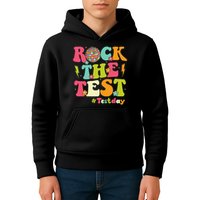 Rock The Test Testing Day Retro Smile Face Teacher Student Kids Hoodie