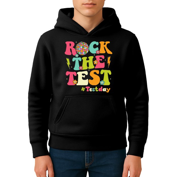 Rock The Test Testing Day Retro Smile Face Teacher Student Kids Hoodie