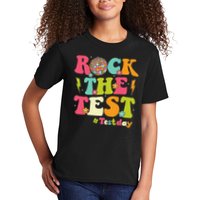Rock The Test Testing Day Retro Smile Face Teacher Student Kids T-Shirt