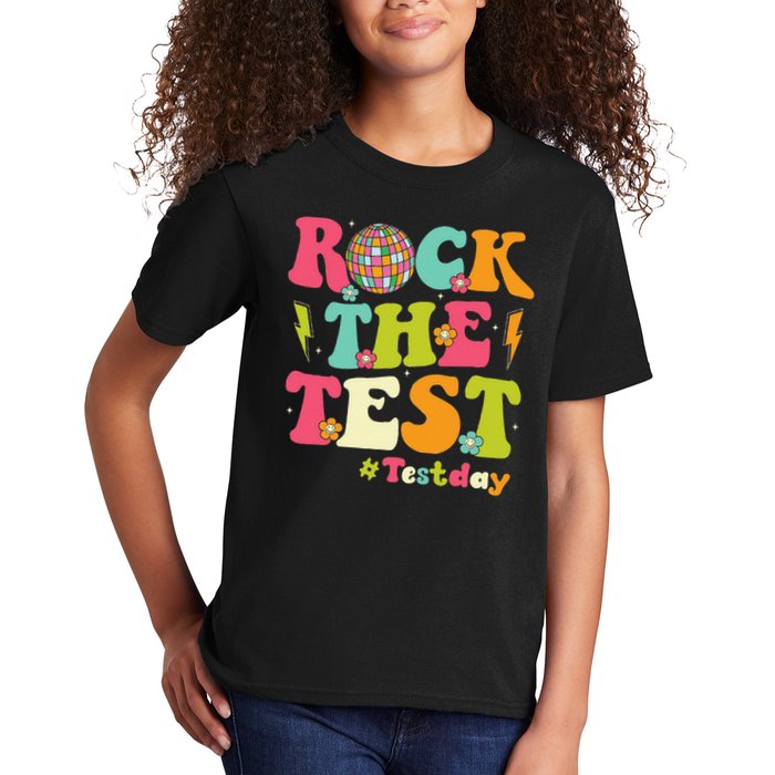 Rock The Test Testing Day Retro Smile Face Teacher Student Kids T-Shirt