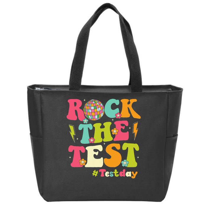 Rock The Test Testing Day Retro Smile Face Teacher Student Zip Tote Bag