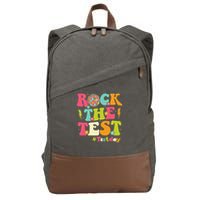 Rock The Test Testing Day Retro Smile Face Teacher Student Cotton Canvas Backpack