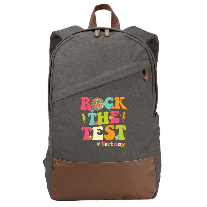 Rock The Test Testing Day Retro Smile Face Teacher Student Cotton Canvas Backpack