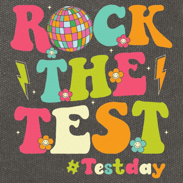 Rock The Test Testing Day Retro Smile Face Teacher Student Cotton Canvas Backpack