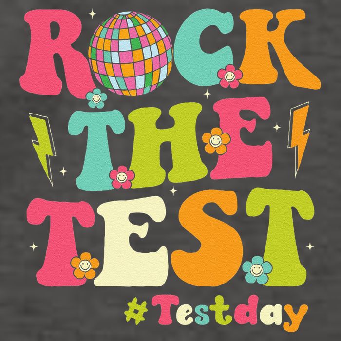 Rock The Test Testing Day Retro Smile Face Teacher Student Vector Backpack