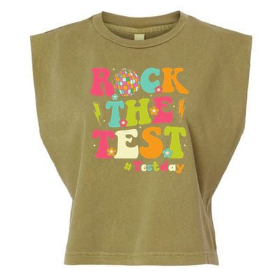 Rock The Test Testing Day Retro Smile Face Teacher Student Garment-Dyed Women's Muscle Tee
