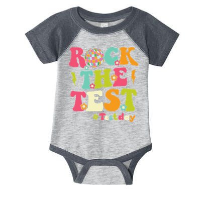 Rock The Test Testing Day Retro Smile Face Teacher Student Infant Baby Jersey Bodysuit