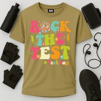 Rock The Test Testing Day Retro Smile Face Teacher Student Cooling Performance Crew T-Shirt