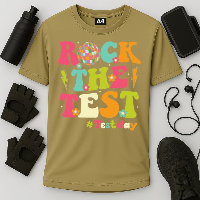 Rock The Test Testing Day Retro Smile Face Teacher Student Cooling Performance Crew T-Shirt